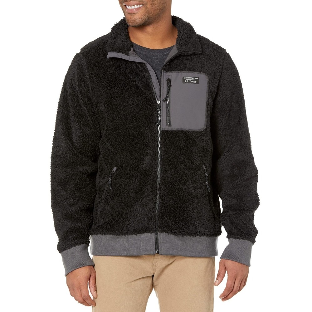 L.L.Bean Regular Sherpa Fleece Jacket Black/Alloy Gray Men's Large TA518076